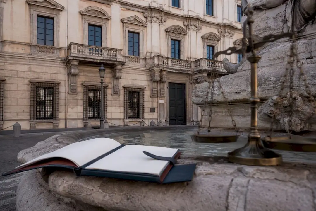 Italian corporate building with legal symbols