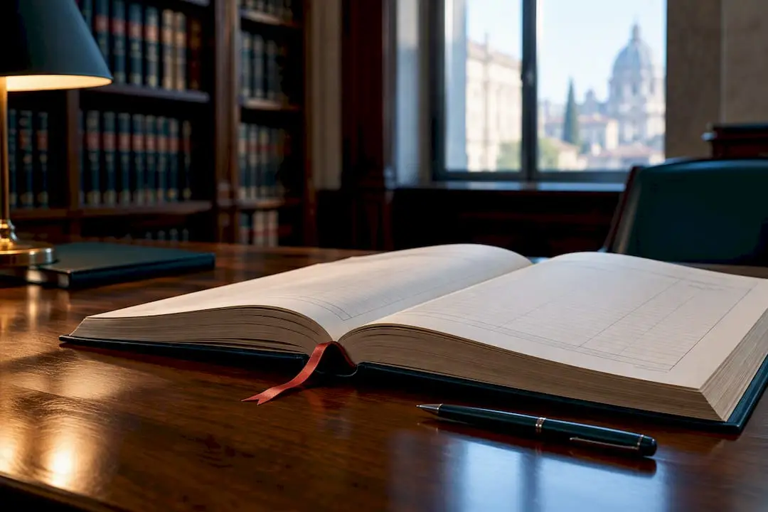 Bound corporate register in Italian records room