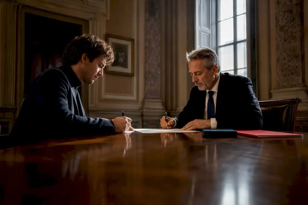 Founder signing Italian company incorporation deed